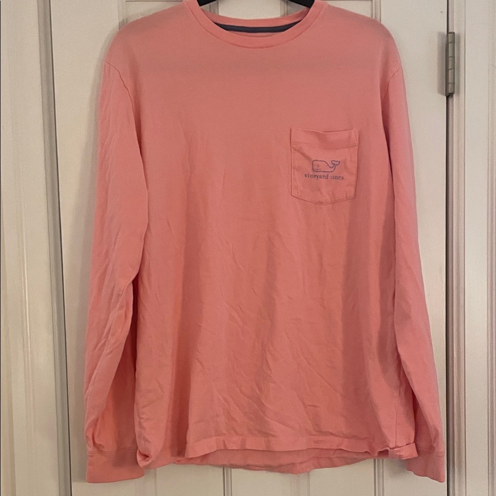 Vineyard Vines Men's Long Sleeve Tee in Soft Pink Peach with Blue